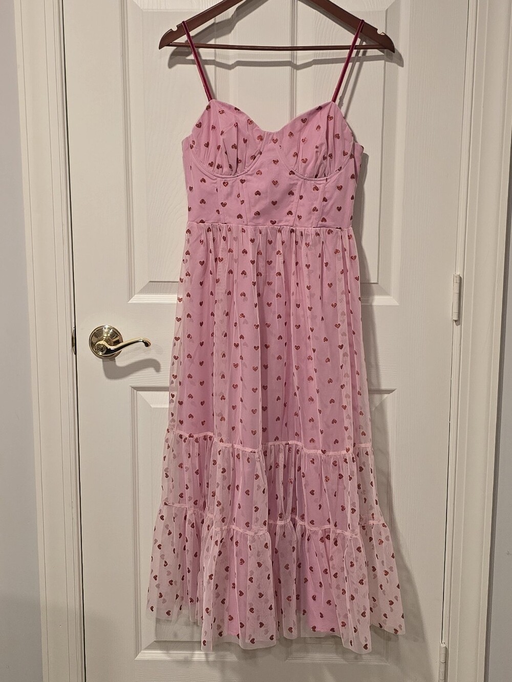 Betsey Johnson Pink Spaghetti-Strap Midi Dress with Sweetheart Neckline - Picture 4 of 6